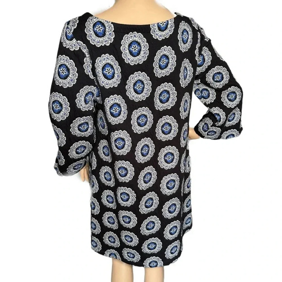 Ann Taylor LOFT A Line Dress Black Medallion 3/4 Sleeve Embroidered Mini Size M - Picture 6 of 15